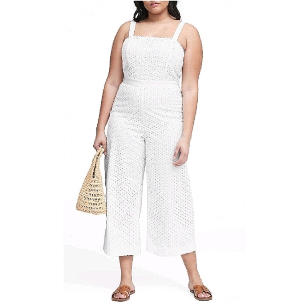 NWT Banana Republic Jumpsuit Romper Eyelet Lace Bridal Wide Leg Cropped White 14